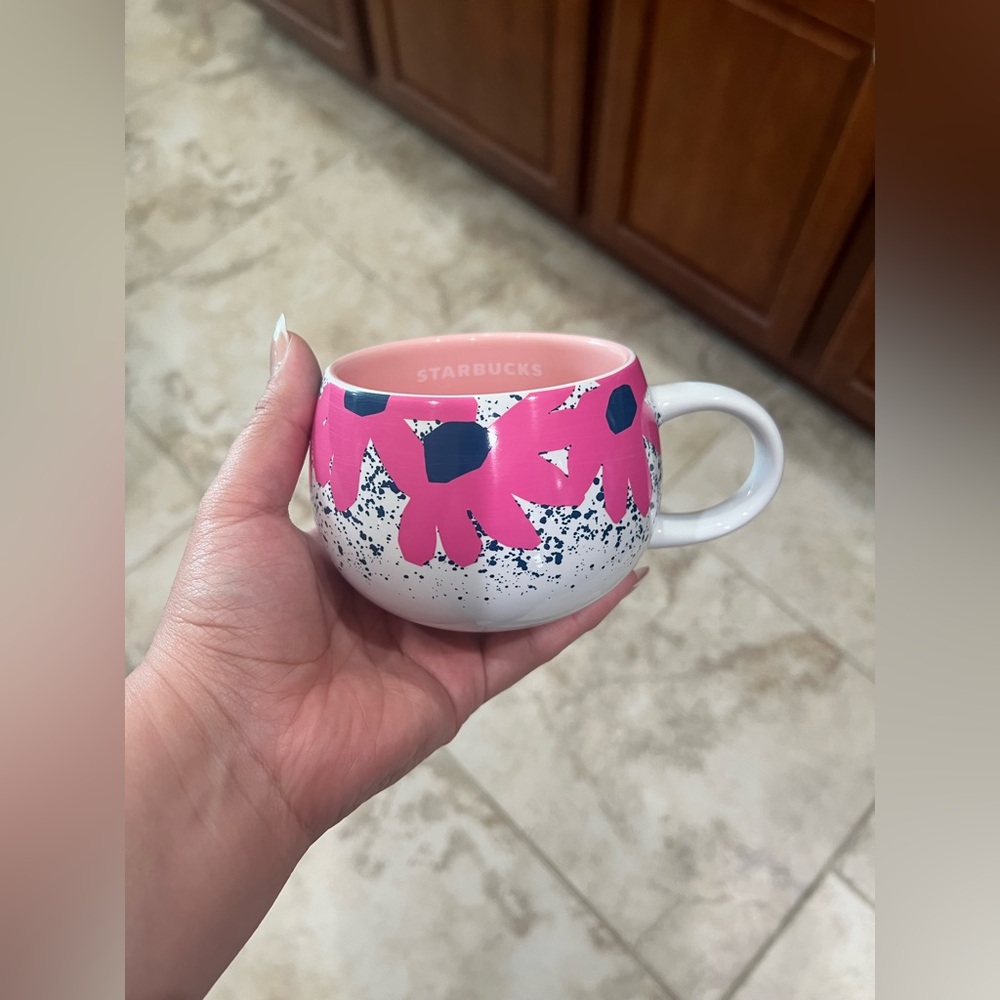 Starbucks Pink and Navy Floral Accent Ceramic Mug